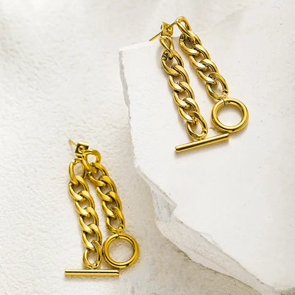 1 Pair Basic Modern Style Classic Style Solid Color Chain Plating 304 Stainless Steel 18K Gold Plated Drop Earrings