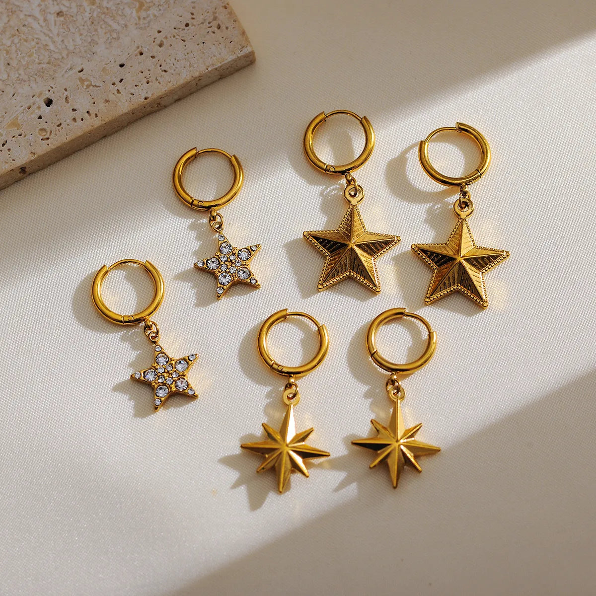 1 Pair Basic Modern Style Classic Style Star 304 Stainless Steel 18K Gold Plated Drop Earrings