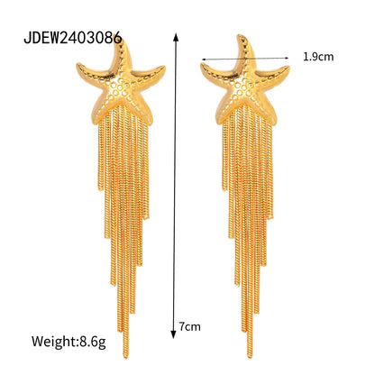 1 Pair Basic Modern Style Classic Style Starfish Tassel 304 Stainless Steel 18K Gold Plated Drop Earrings