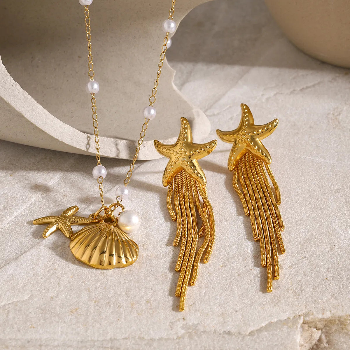 1 Pair Basic Modern Style Classic Style Starfish Tassel 304 Stainless Steel 18K Gold Plated Drop Earrings