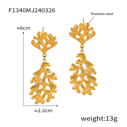 1 Pair Basic Modern Style Classic Style Tree Solid Color Spiral Plating Fission Titanium Steel Drop Earrings Ear Studs