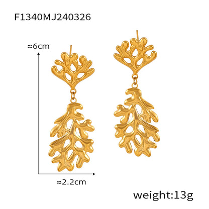 1 Pair Basic Modern Style Classic Style Tree Solid Color Spiral Plating Fission Titanium Steel Drop Earrings Ear Studs