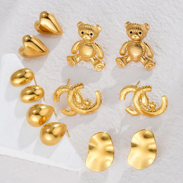 1 Pair Basic Modern Style Classic Style Water Droplets Bear Heart Shape Irregular 304 Stainless Steel 18K Gold Plated Ear Studs