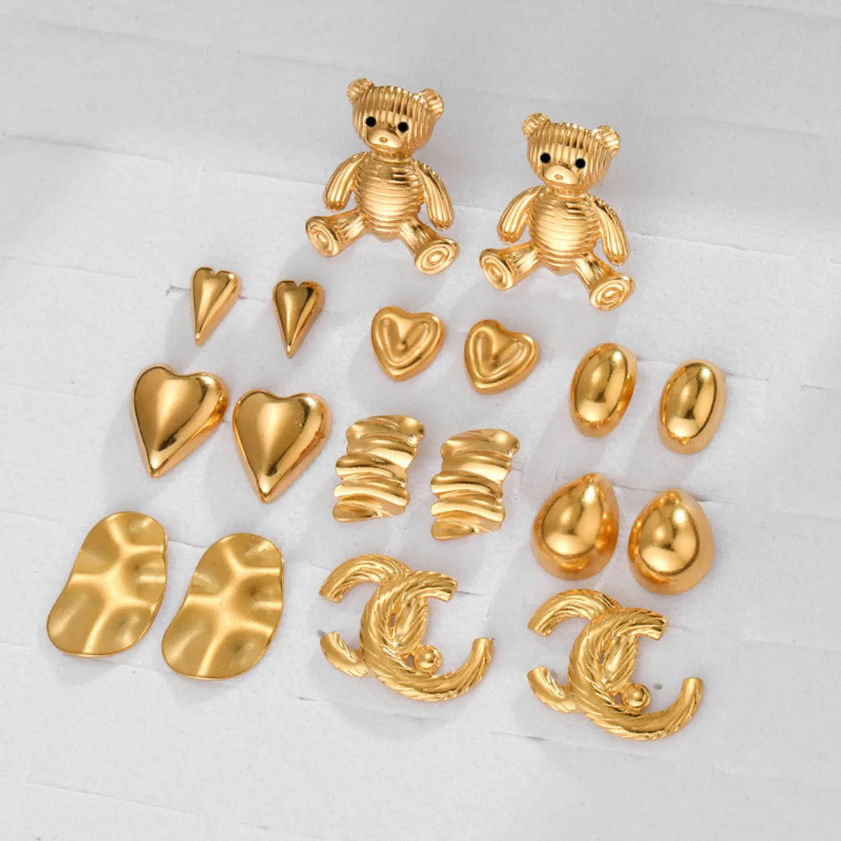 1 Pair Basic Modern Style Classic Style Water Droplets Bear Heart Shape Irregular 304 Stainless Steel 18K Gold Plated Ear Studs