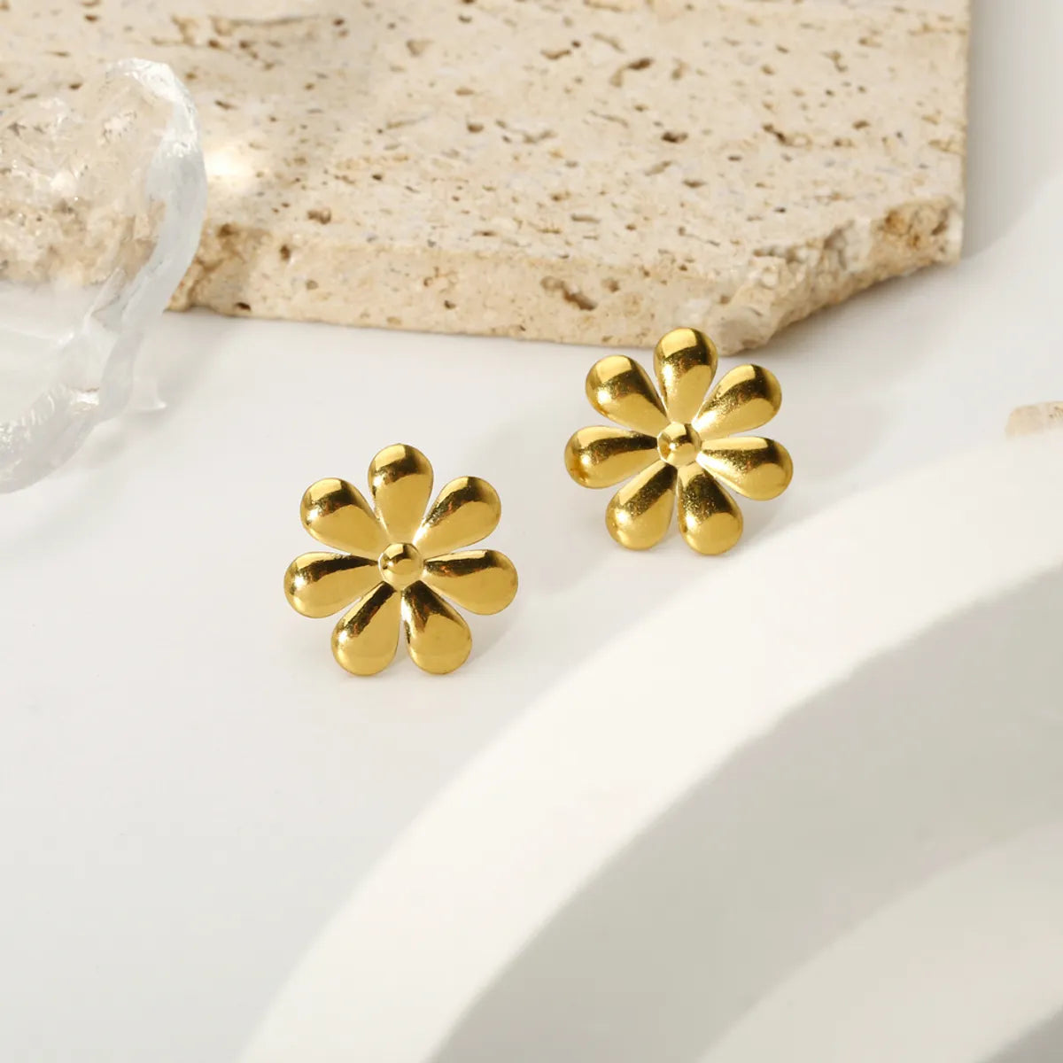 1 Pair Basic Modern Style Flower Plating Stainless Steel 18k Gold Plated Ear Studs