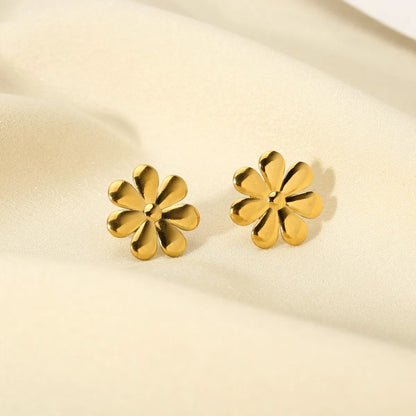 1 Pair Basic Modern Style Flower Plating Stainless Steel 18k Gold Plated Ear Studs