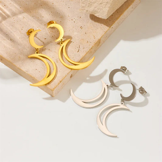 1 Pair Basic Modern Style Moon Plating 304 Stainless Steel No Inlaid 18K Gold Plated Drop Earrings