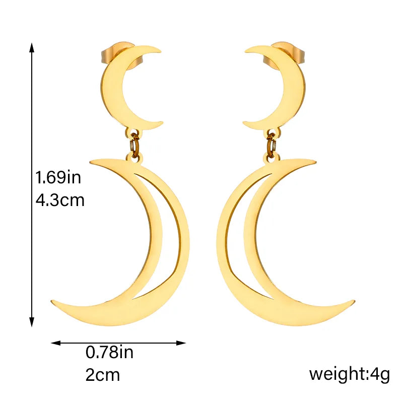 1 Pair Basic Modern Style Moon Plating 304 Stainless Steel No Inlaid 18K Gold Plated Drop Earrings