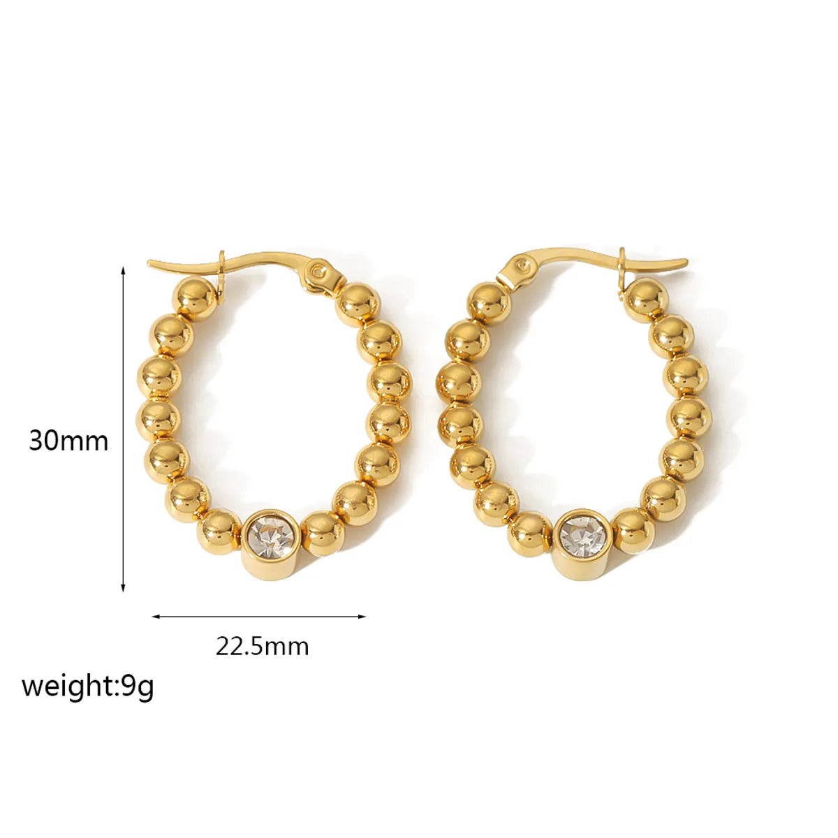 1 Pair Basic Oval Polishing Plating Inlay Stainless Steel Zircon 18k Gold Plated Earrings