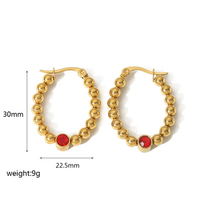 1 Pair Basic Oval Polishing Plating Inlay Stainless Steel Zircon 18k Gold Plated Earrings