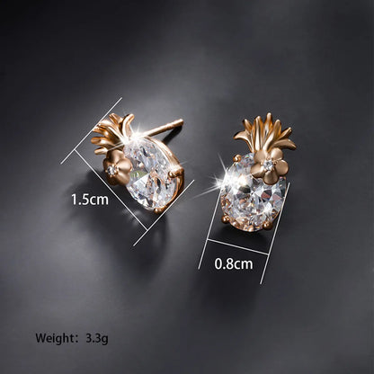 1 Pair Basic Xuping Pineapple Plating Inlay Alloy Artificial Gemstones 18k Gold Plated Ear Studs