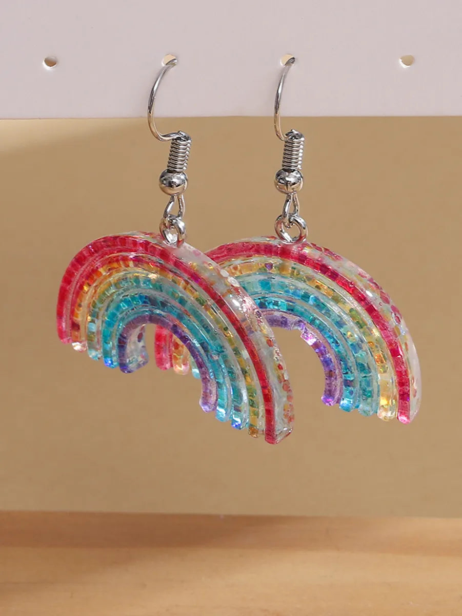 1 Pair Basic Rainbow Plating Resin Silver Plated Drop Earrings