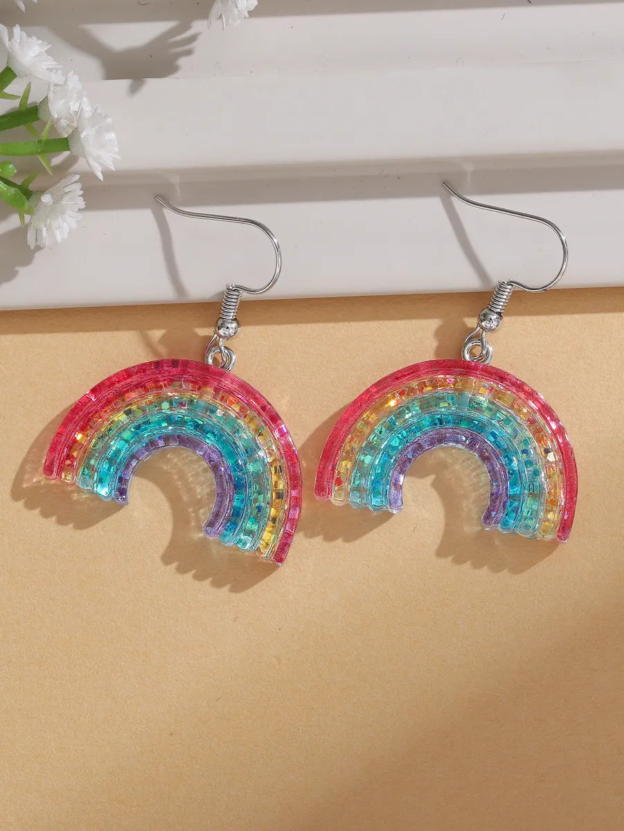 1 Pair Basic Rainbow Plating Resin Silver Plated Drop Earrings