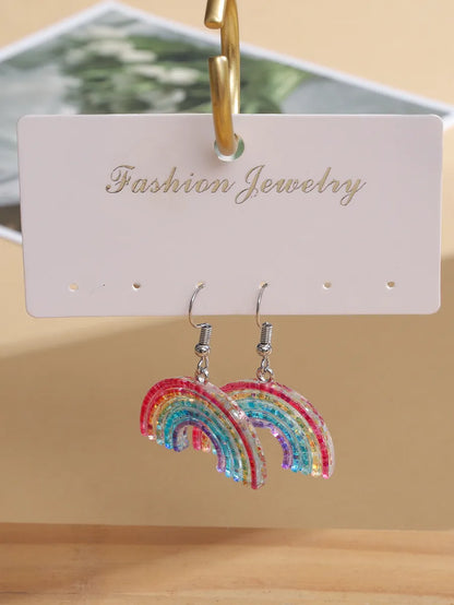 1 Pair Basic Rainbow Plating Resin Silver Plated Drop Earrings