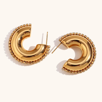 1 Pair Basic Retro C Shape Plating Inlay Stainless Steel Zircon 18k Gold Plated Ear Studs