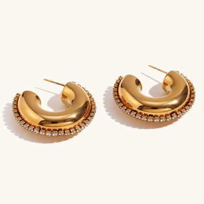 1 Pair Basic Retro C Shape Plating Inlay Stainless Steel Zircon 18k Gold Plated Ear Studs