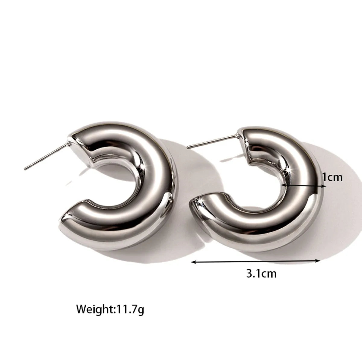 1 Pair Basic Retro Classic Style C Shape Round Solid Color Plating 304 Stainless Steel Hoop Earrings Ear Studs