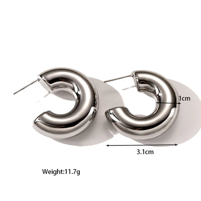 1 Pair Basic Retro Classic Style C Shape Round Solid Color Plating 304 Stainless Steel Hoop Earrings Ear Studs