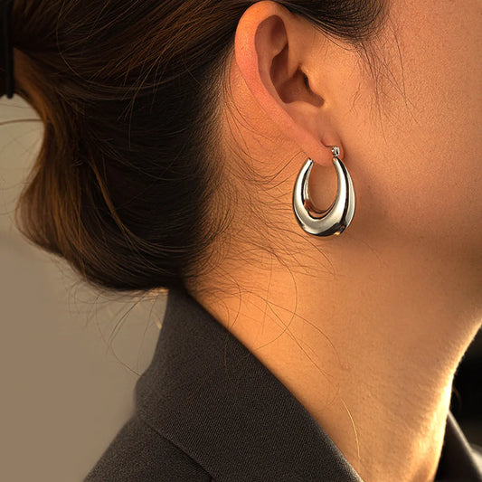 1 Pair Basic Retro Classic Style C Shape Round Solid Color Plating 304 Stainless Steel Hoop Earrings Ear Studs