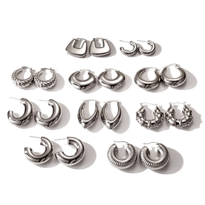 1 Pair Basic Retro Classic Style C Shape Round Solid Color Plating 304 Stainless Steel Hoop Earrings Ear Studs