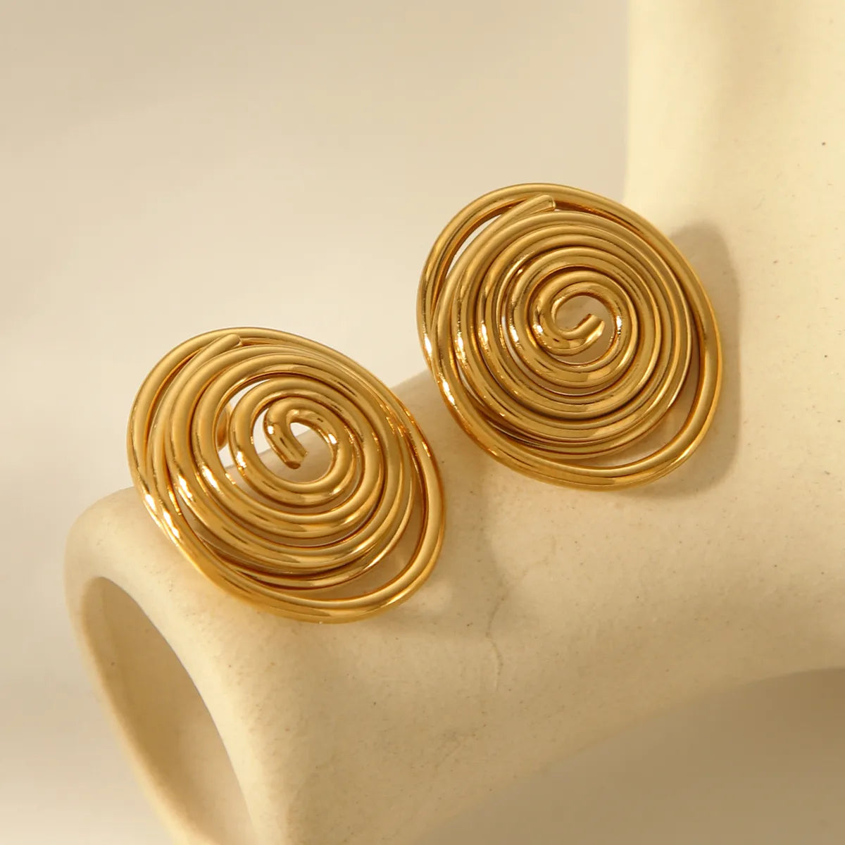 1 Pair Basic Retro Commute Round 304 Stainless Steel 14K Gold Plated Ear Studs