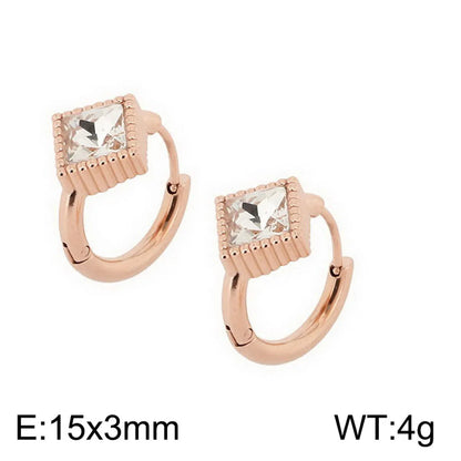 1 Pair Basic Rhombus Plating Inlay Titanium Steel Rhinestones Hoop Earrings