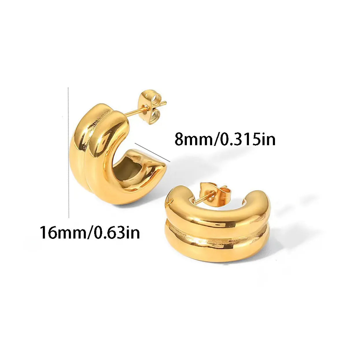 1 Pair Basic Simple Style C Shape Plating 304 Stainless Steel Ear Studs