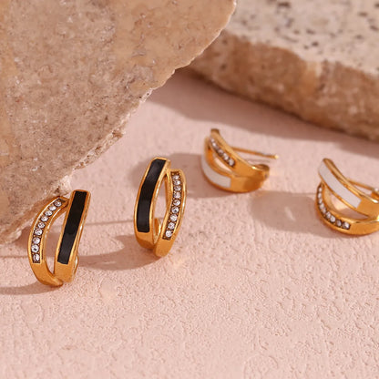 1 Pair Basic Simple Style Classic Style C Shape Plating Inlay Stainless Steel Rhinestones 18k Gold Plated Ear Studs