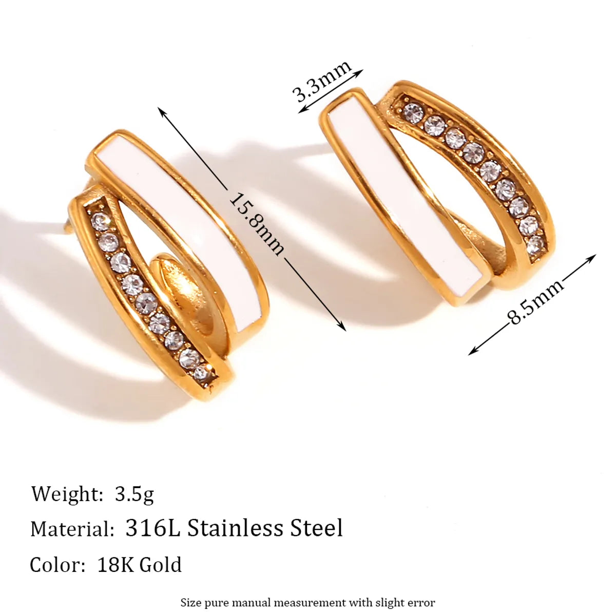 1 Pair Basic Simple Style Classic Style C Shape Plating Inlay Stainless Steel Rhinestones 18k Gold Plated Ear Studs