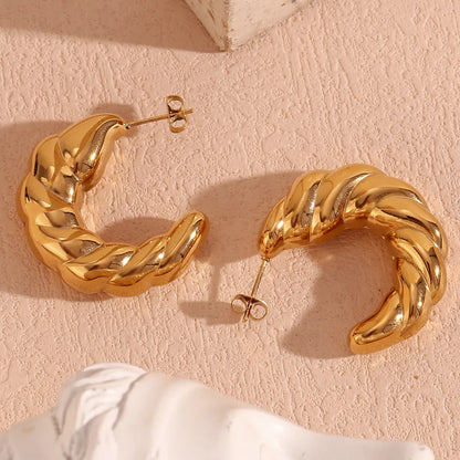 1 Pair Basic Simple Style Classic Style C Shape Plating Stainless Steel 18k Gold Plated Ear Studs