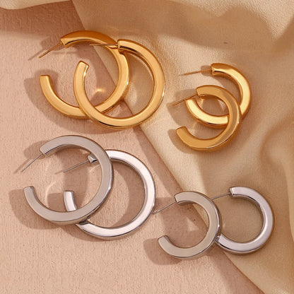 1 Pair Basic Simple Style Classic Style C Shape Plating Stainless Steel 18k Gold Plated Earrings