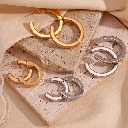 1 Pair Basic Simple Style Classic Style C Shape Plating Stainless Steel 18k Gold Plated Earrings