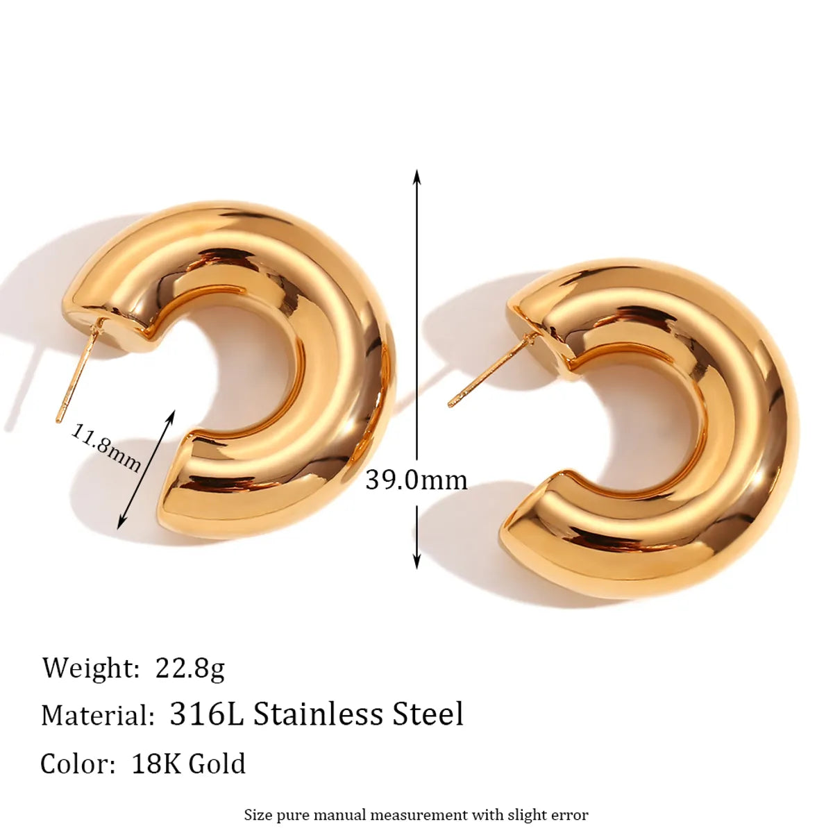 1 Pair Basic Simple Style Classic Style C Shape Plating Stainless Steel 18k Gold Plated Earrings