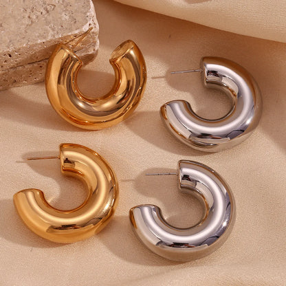 1 Pair Basic Simple Style Classic Style C Shape Plating Stainless Steel 18k Gold Plated Earrings