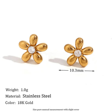 1 Pair Basic Simple Style Classic Style Flower Plating Inlay Stainless Steel Rhinestones 18k Gold Plated Ear Studs