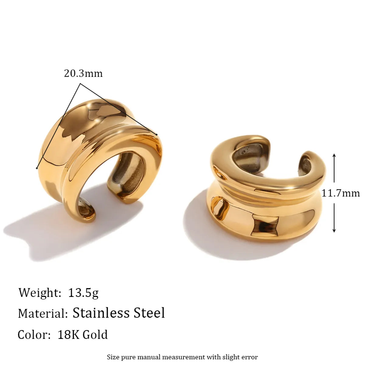 1 Pair Basic Simple Style Classic Style Geometric Solid Color Plating 304 Stainless Steel 18K Gold Plated Ear Cuffs