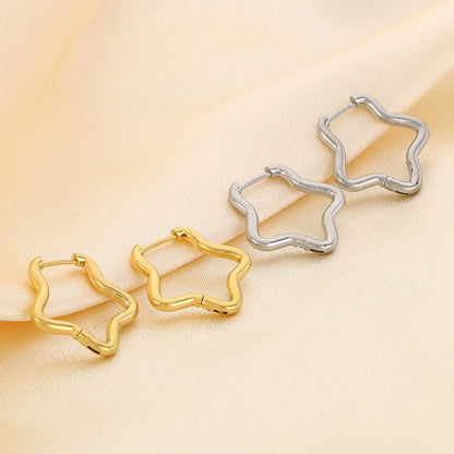 1 Pair Basic Simple Style Classic Style Geometric Star Solid Color 304 Stainless Steel 18K Gold Plated Hoop Earrings