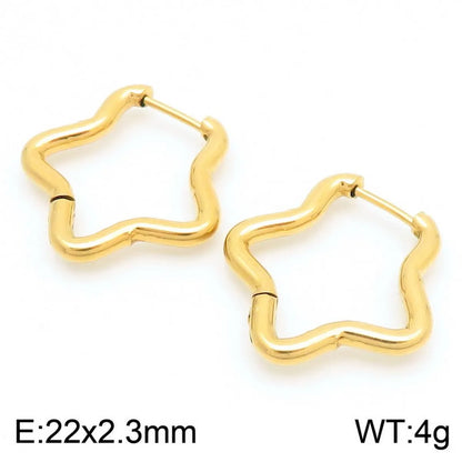 1 Pair Basic Simple Style Classic Style Geometric Star Solid Color 304 Stainless Steel 18K Gold Plated Hoop Earrings