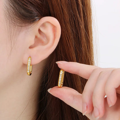 1 Pair Basic Simple Style Classic Style Geometric Star Solid Color 304 Stainless Steel 18K Gold Plated Hoop Earrings