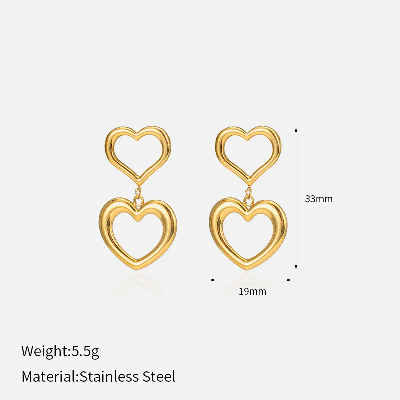 1 Pair Basic Simple Style Classic Style Heart Shape Plating 304 Stainless Steel 18K Gold Plated Drop Earrings