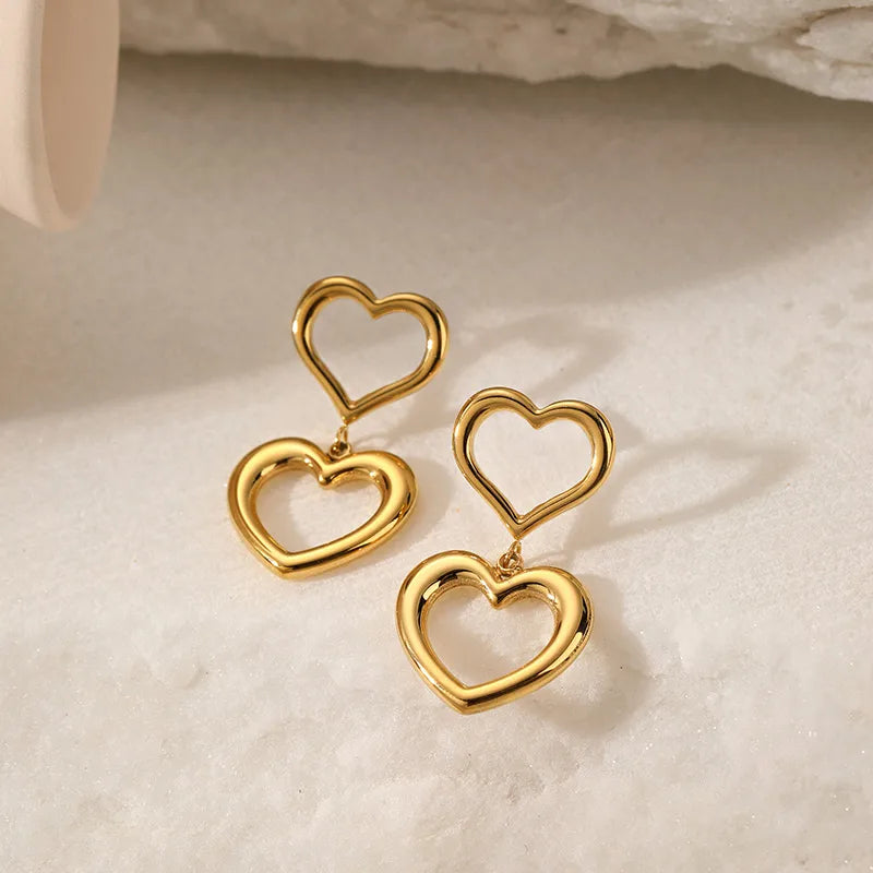 1 Pair Basic Simple Style Classic Style Heart Shape Plating 304 Stainless Steel 18K Gold Plated Drop Earrings