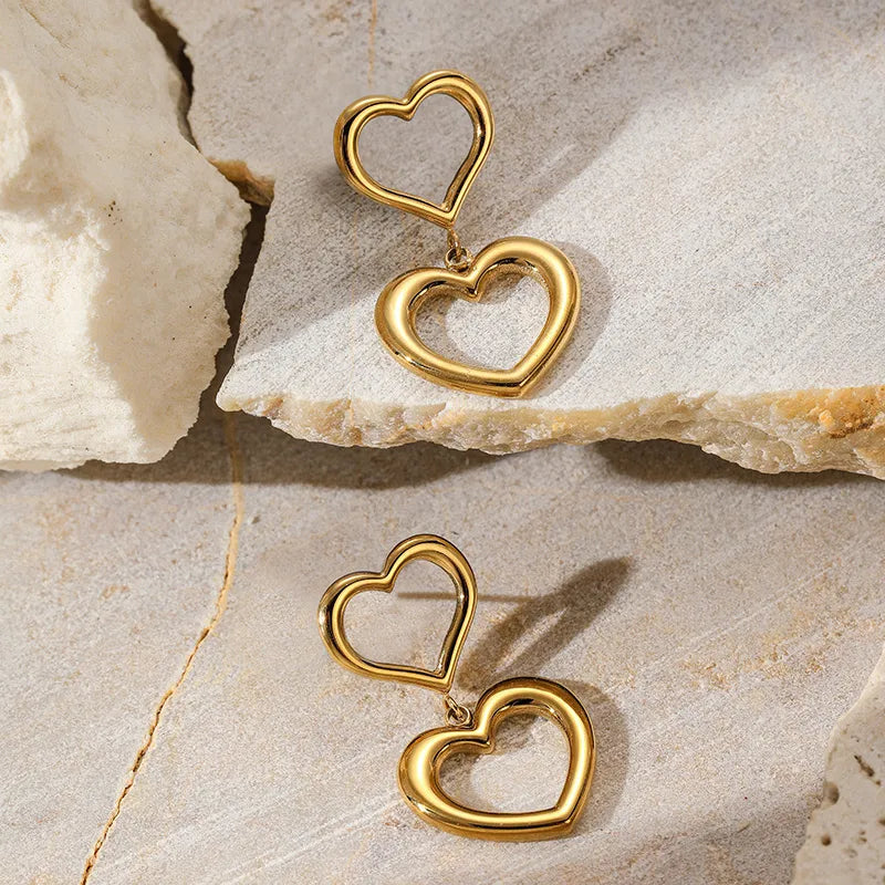 1 Pair Basic Simple Style Classic Style Heart Shape Plating 304 Stainless Steel 18K Gold Plated Drop Earrings