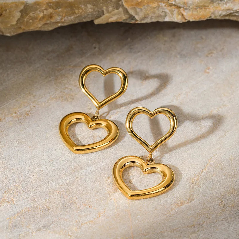 1 Pair Basic Simple Style Classic Style Heart Shape Plating 304 Stainless Steel 18K Gold Plated Drop Earrings