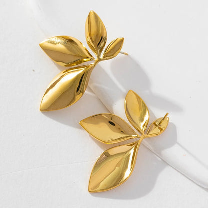 1 Pair Basic Simple Style Classic Style Leaf Dragonfly Plating 316 Stainless Steel  18K Gold Plated Hoop Earrings