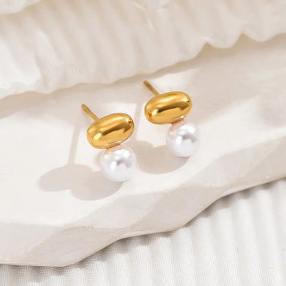 1 Pair Basic Simple Style Classic Style Pearl Solid Color Plating 304 Stainless Steel 14K Gold Plated Ear Studs