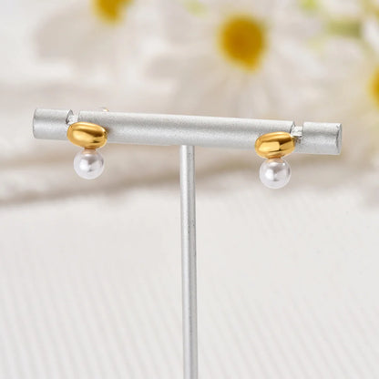 1 Pair Basic Simple Style Classic Style Pearl Solid Color Plating 304 Stainless Steel 14K Gold Plated Ear Studs