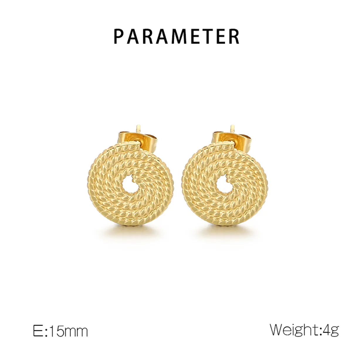 1 Pair Basic Simple Style Classic Style Round Spiral 304 Stainless Steel 18K Gold Plated Ear Studs