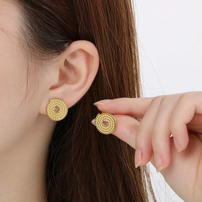 1 Pair Basic Simple Style Classic Style Round Spiral 304 Stainless Steel 18K Gold Plated Ear Studs