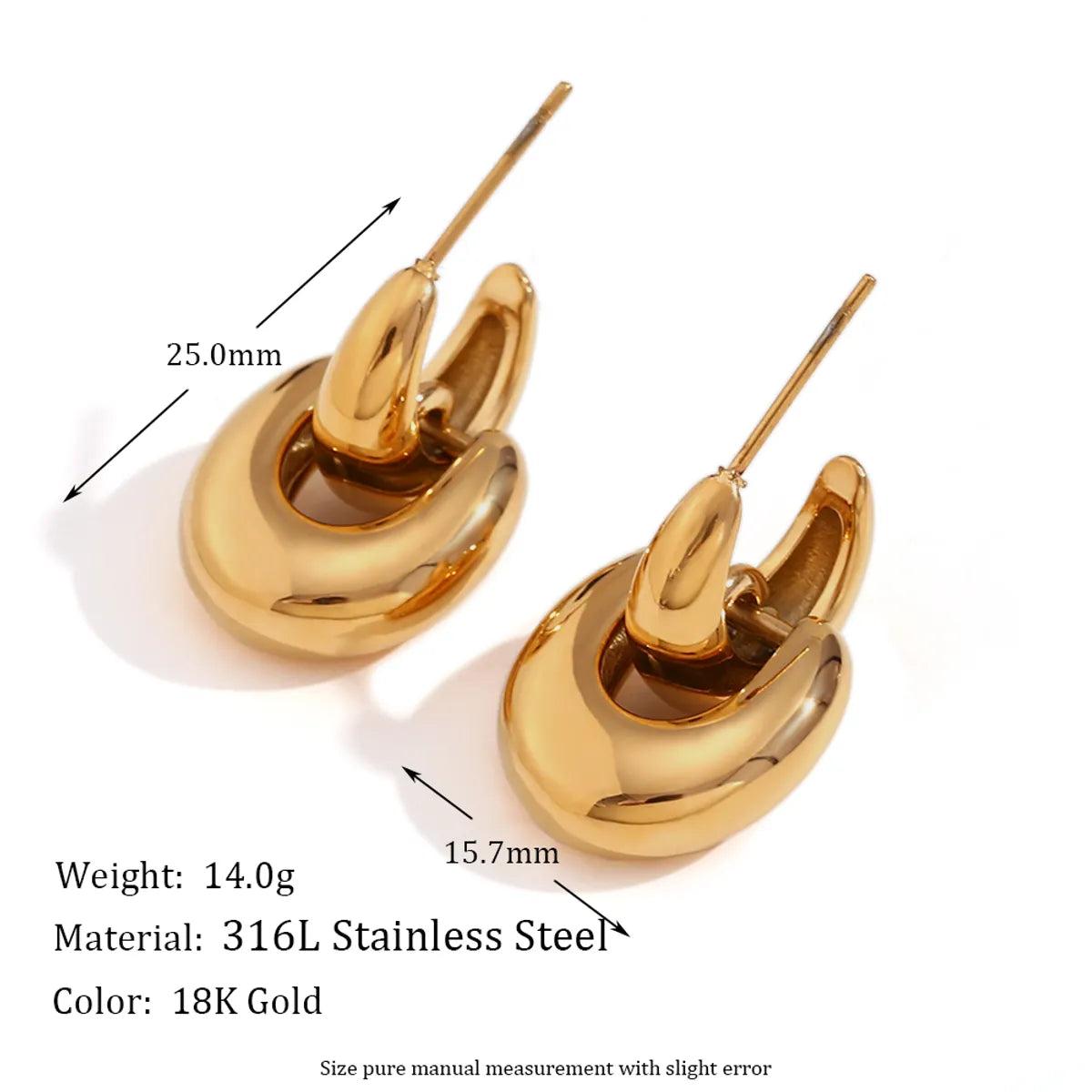 1 Pair Basic Simple Style Classic Style Solid Color Plating Stainless Steel 18k Gold Plated Drop Earrings