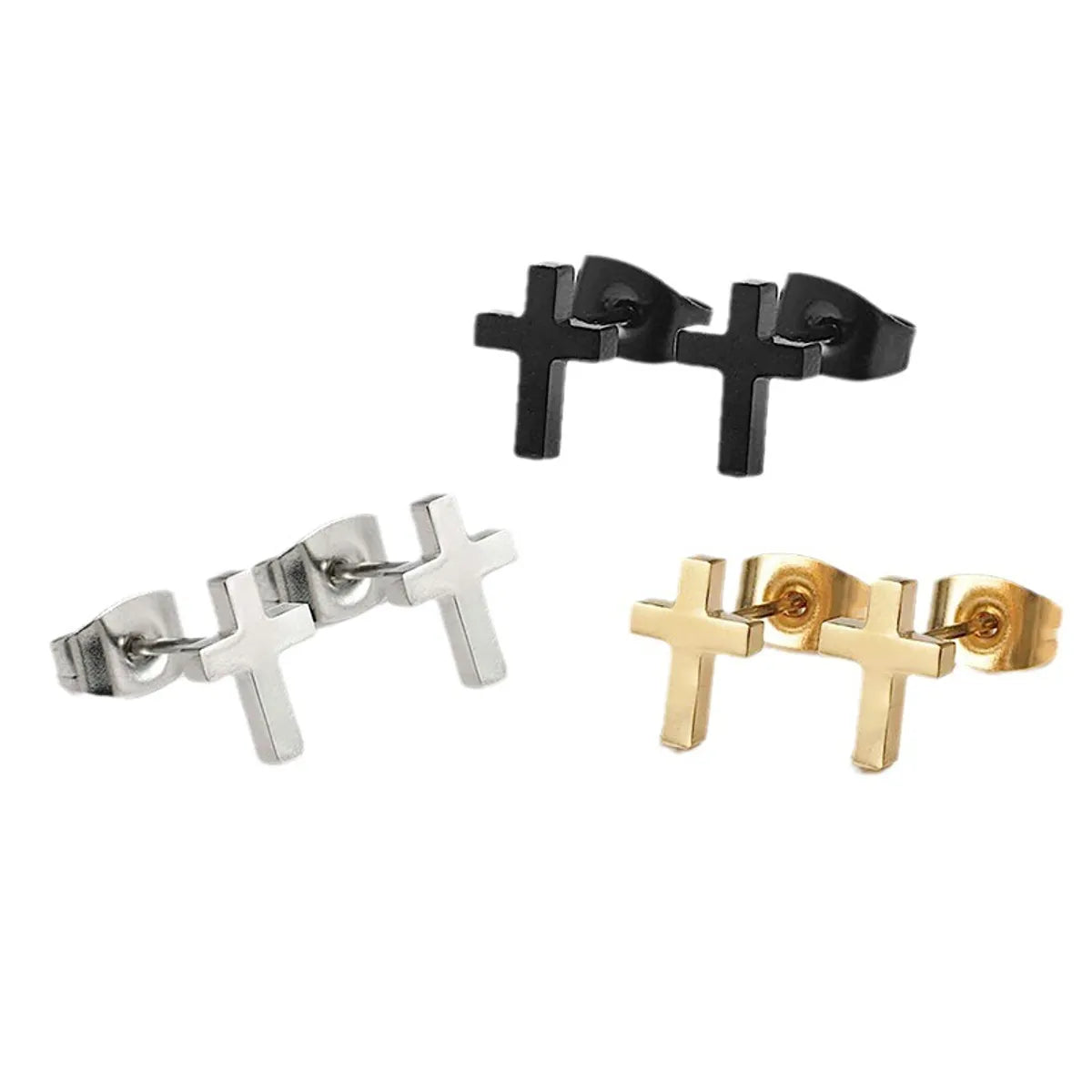 1 Pair Basic Simple Style Commute Cross Plating 304 Stainless Steel Ear Studs